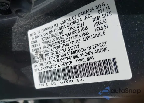 2014 Honda Cr-V Lx from USA, damaged, VIN 2HKRM4H31EH669406